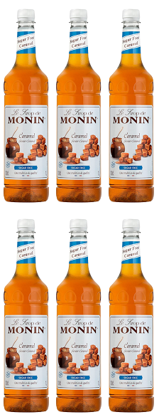 6 x Monin Caramel Sugar Free Syrup 1L