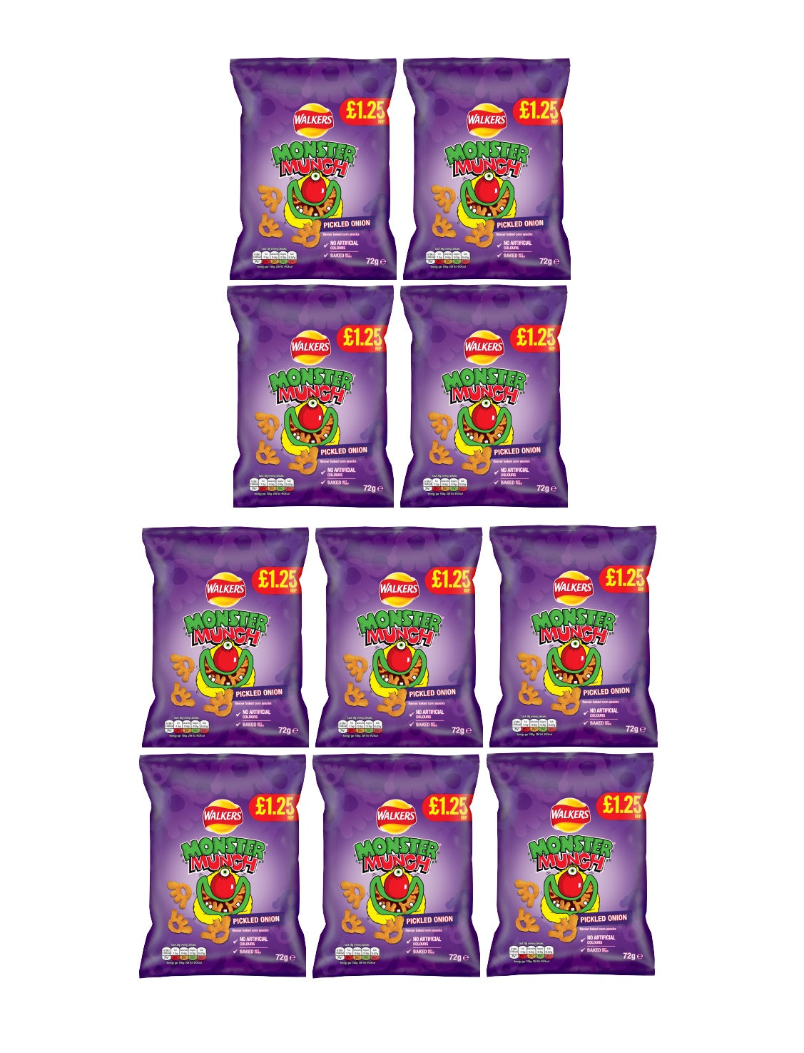 10 x Walkers Monster Munch Pickled Onion - 72Gm