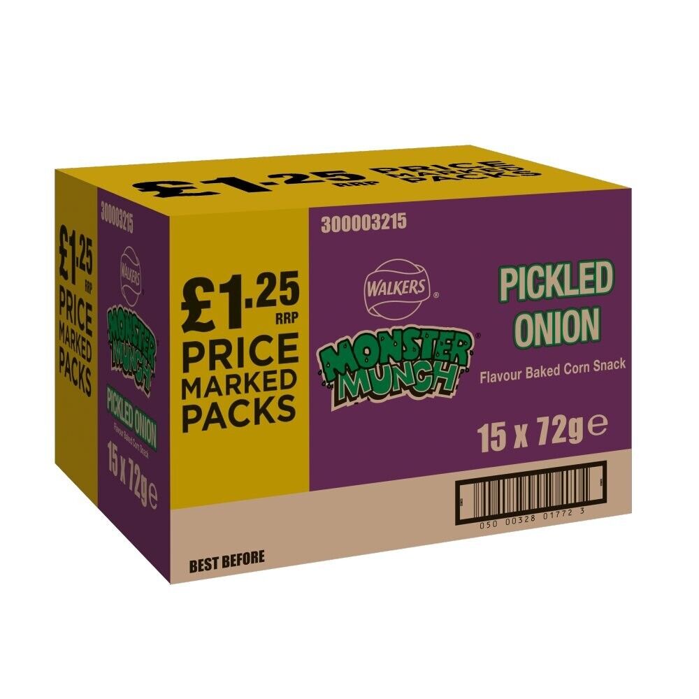 15 x Walkers Monster Munch Pickled Onion - 72Gm