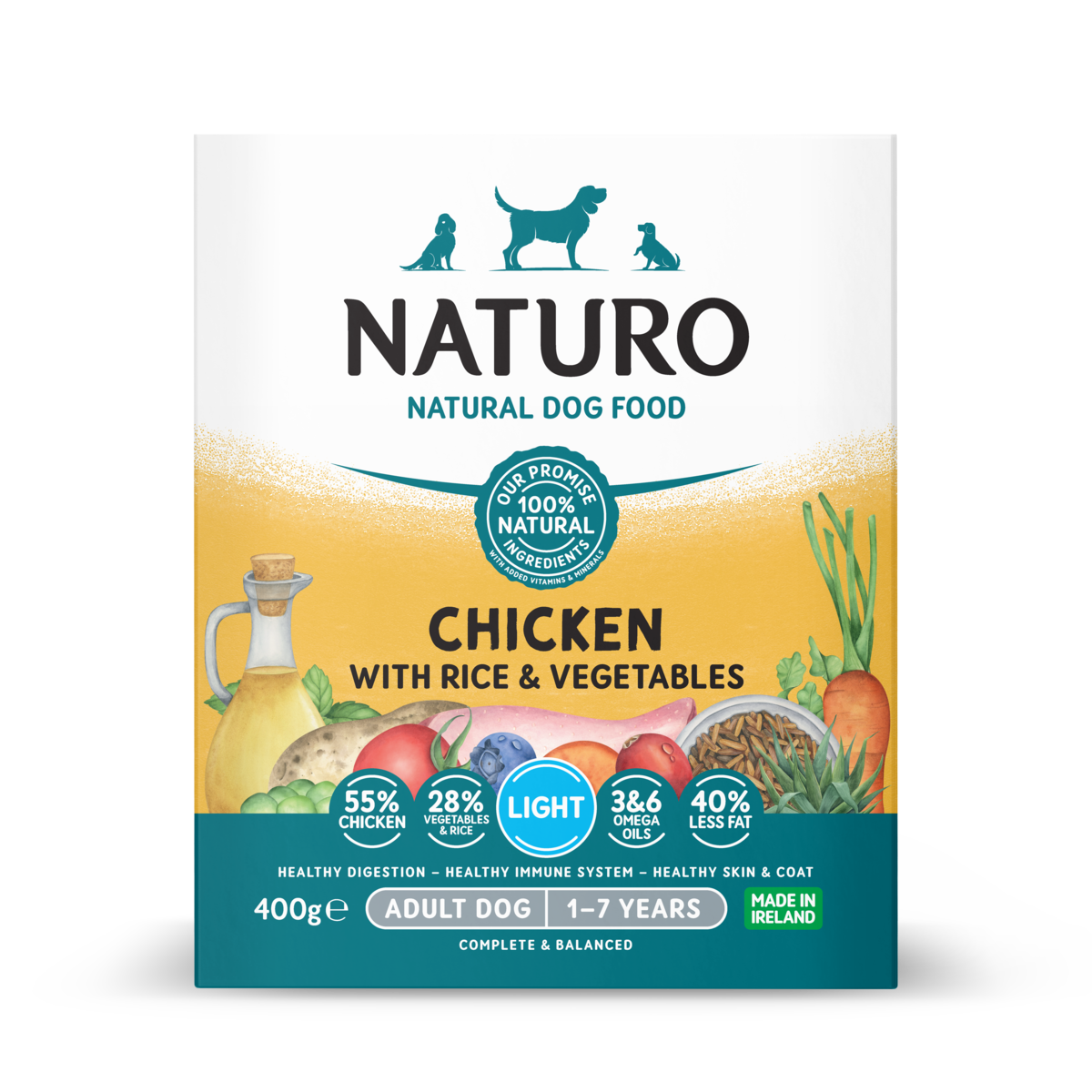 7 x Naturo Adult Dog Tray Chicken & Rice Light  - 400GM