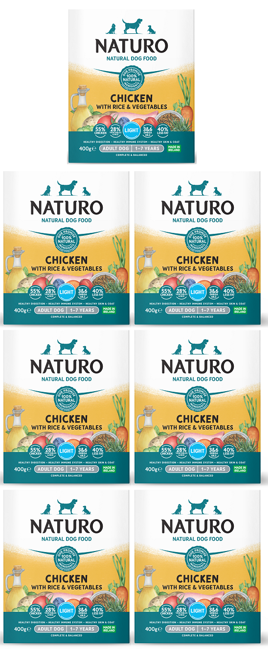 7 x Naturo Adult Dog Tray Chicken & Rice Light  - 400GM