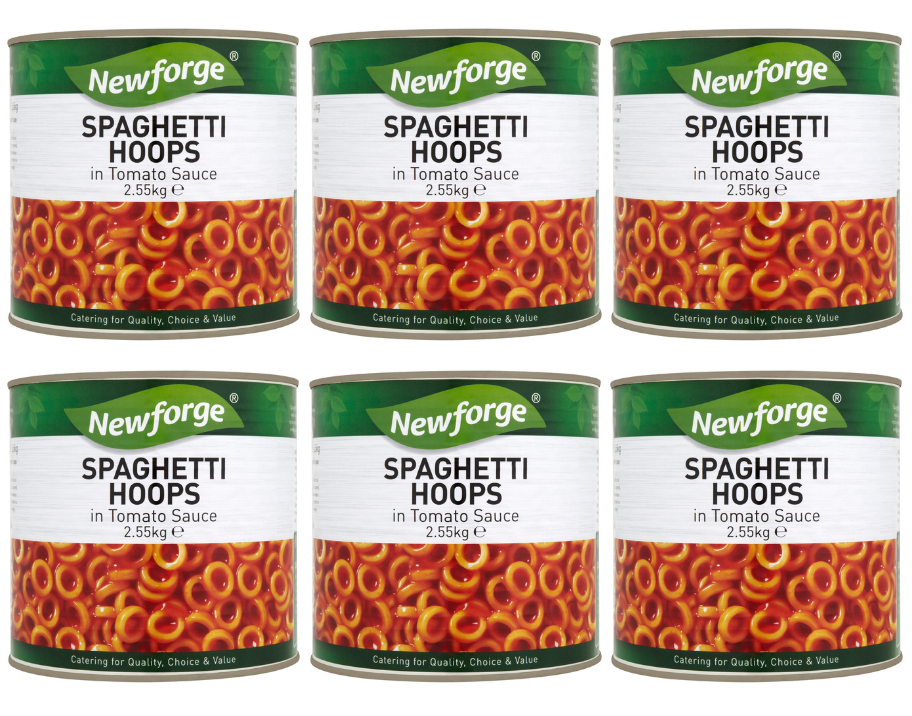 6 x Newforge Spaghetti Hoops In Tomato Sauce 2.55Kg