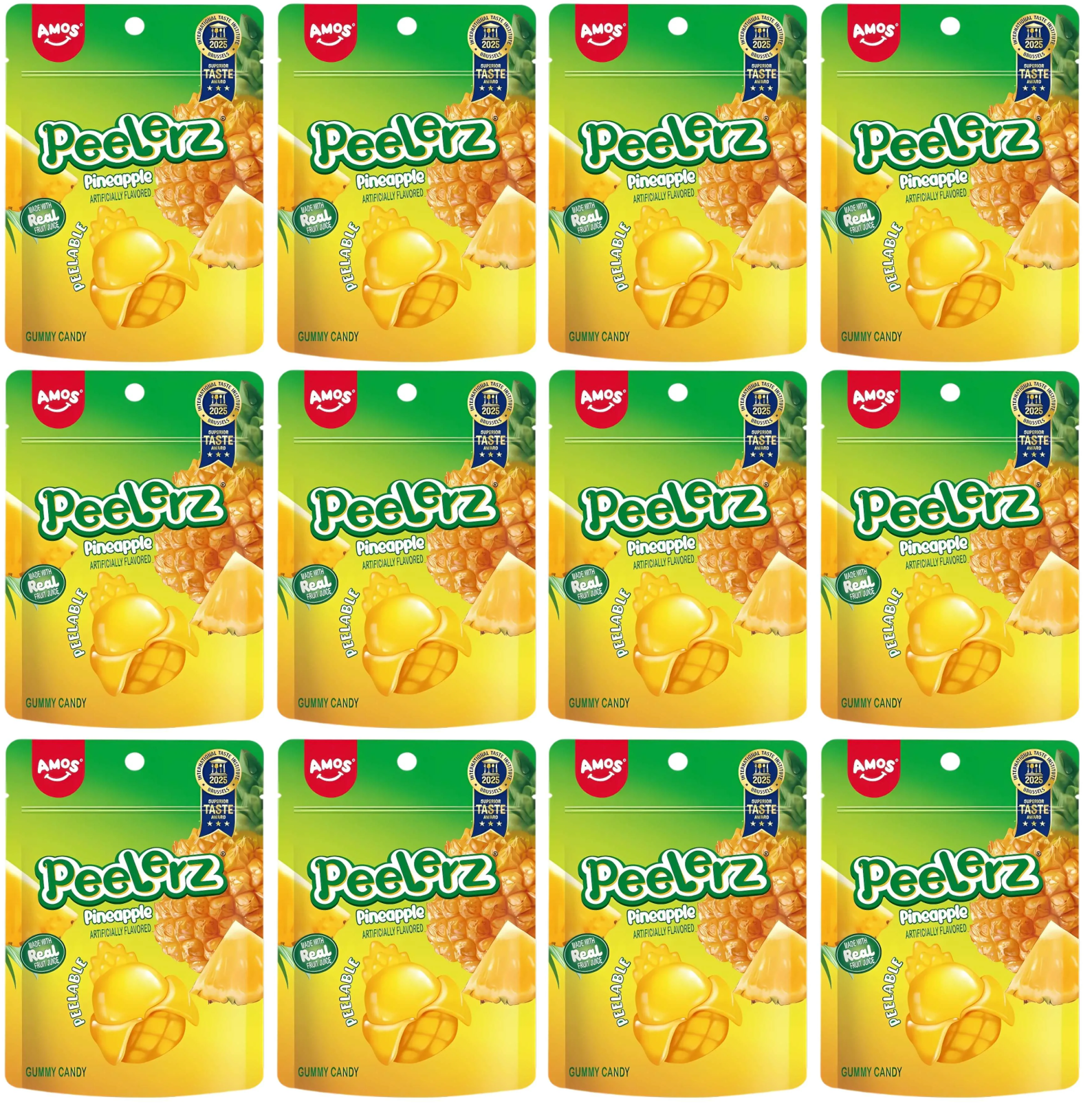 12 X Amos Peelerz Gummy Pineapple - 65Gm
