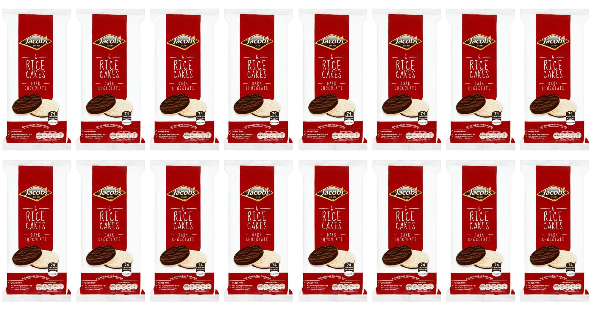 16 x Jacob's 6 Dark Chocolate Rice Cakes 90G