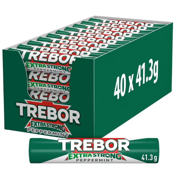 40 x Trebor Extra Strong Peppermint Mints Roll 41.3G