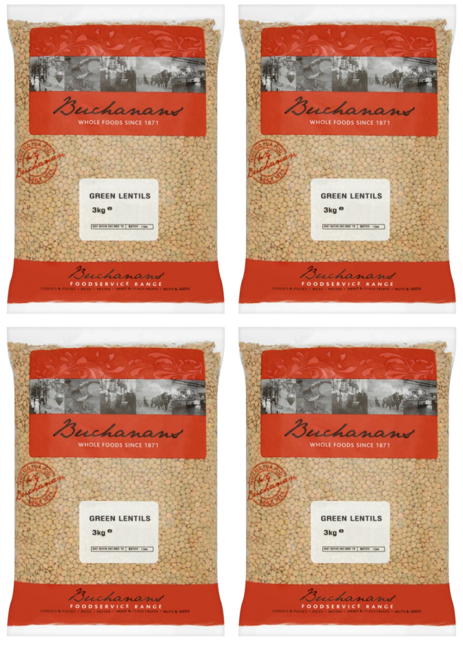 4 x Buchanans Green Lentils 3Kg