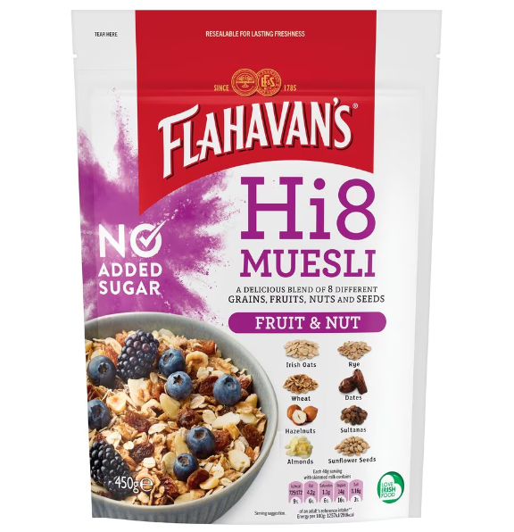 6 x Flahavan's Hi8 Muesli Fruit & Nut 450G