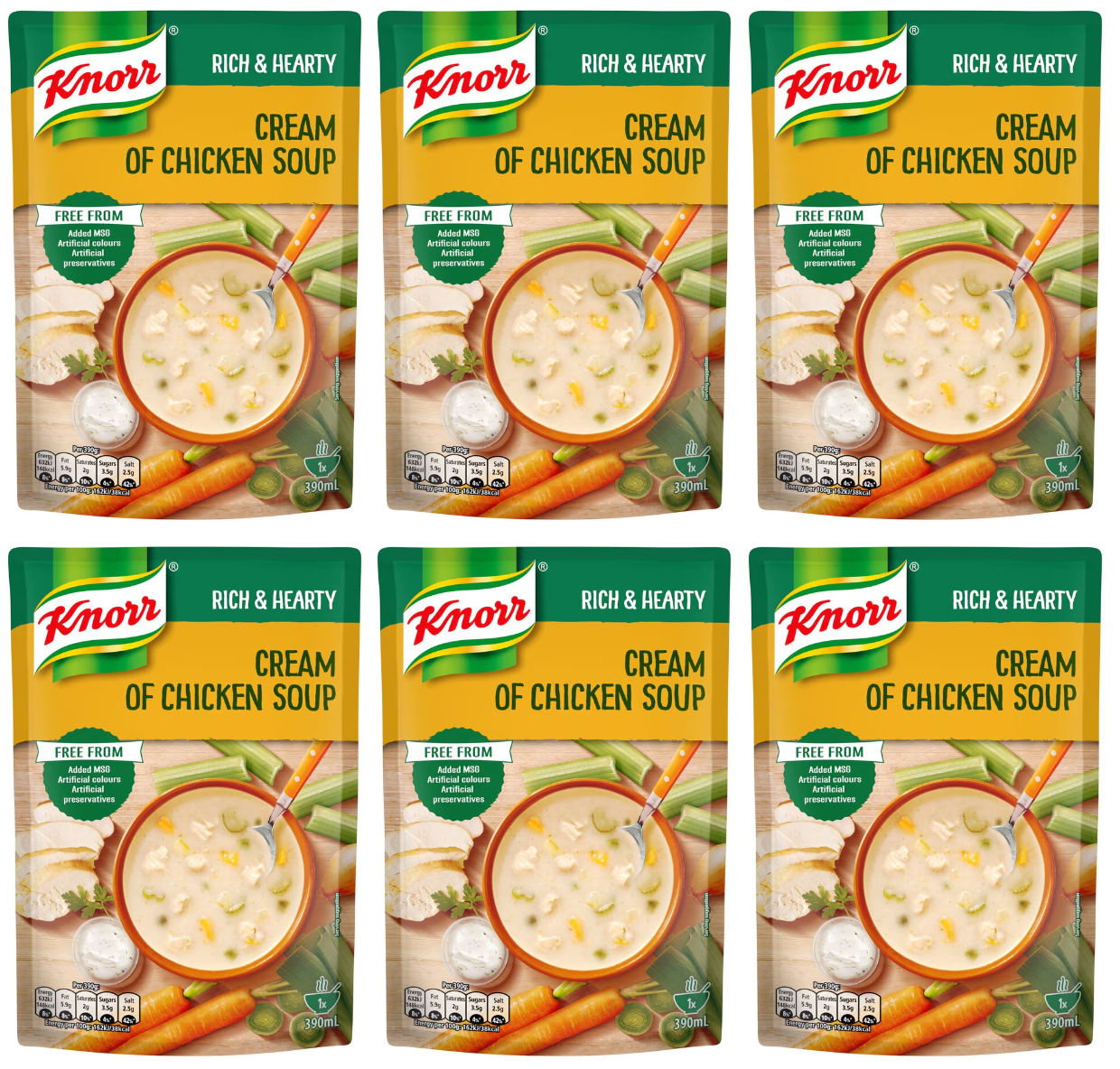 6 x Knorr Rich & Hearty Cream Of Chicken Soup 390G