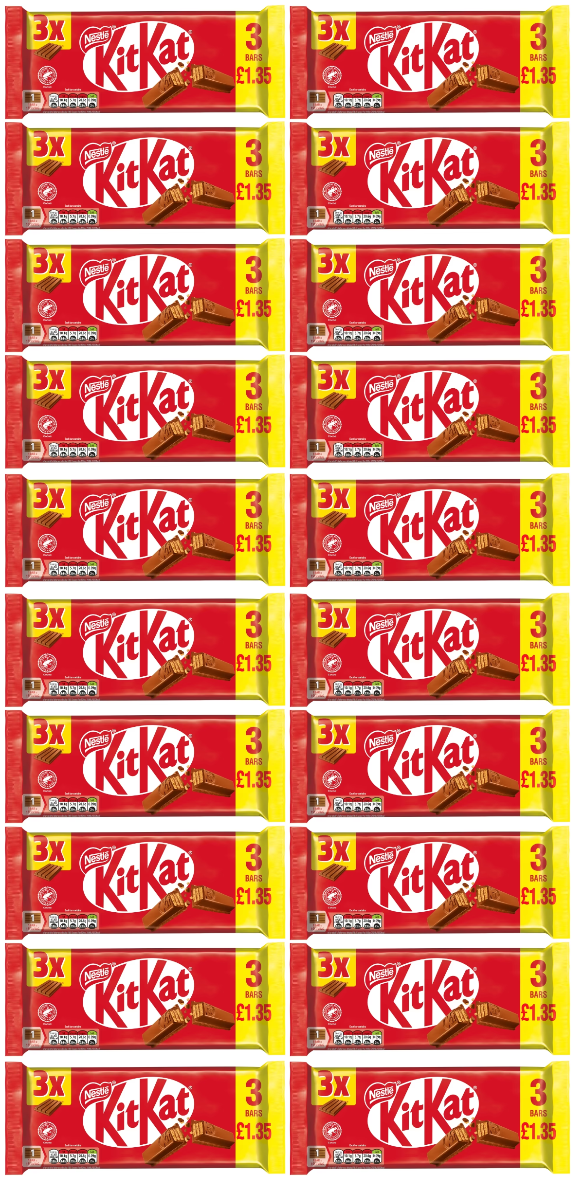 20 x Kit Kat 4 Finger 3pk - 125GM