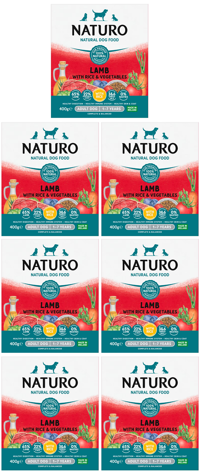 7 x Naturo Adult Dog Tray Lamb & Rice  - 400GM