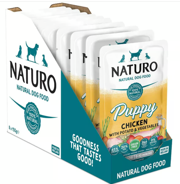 8 X Naturo Puppy Grain Free Chicken & Potato Pouch 150GM