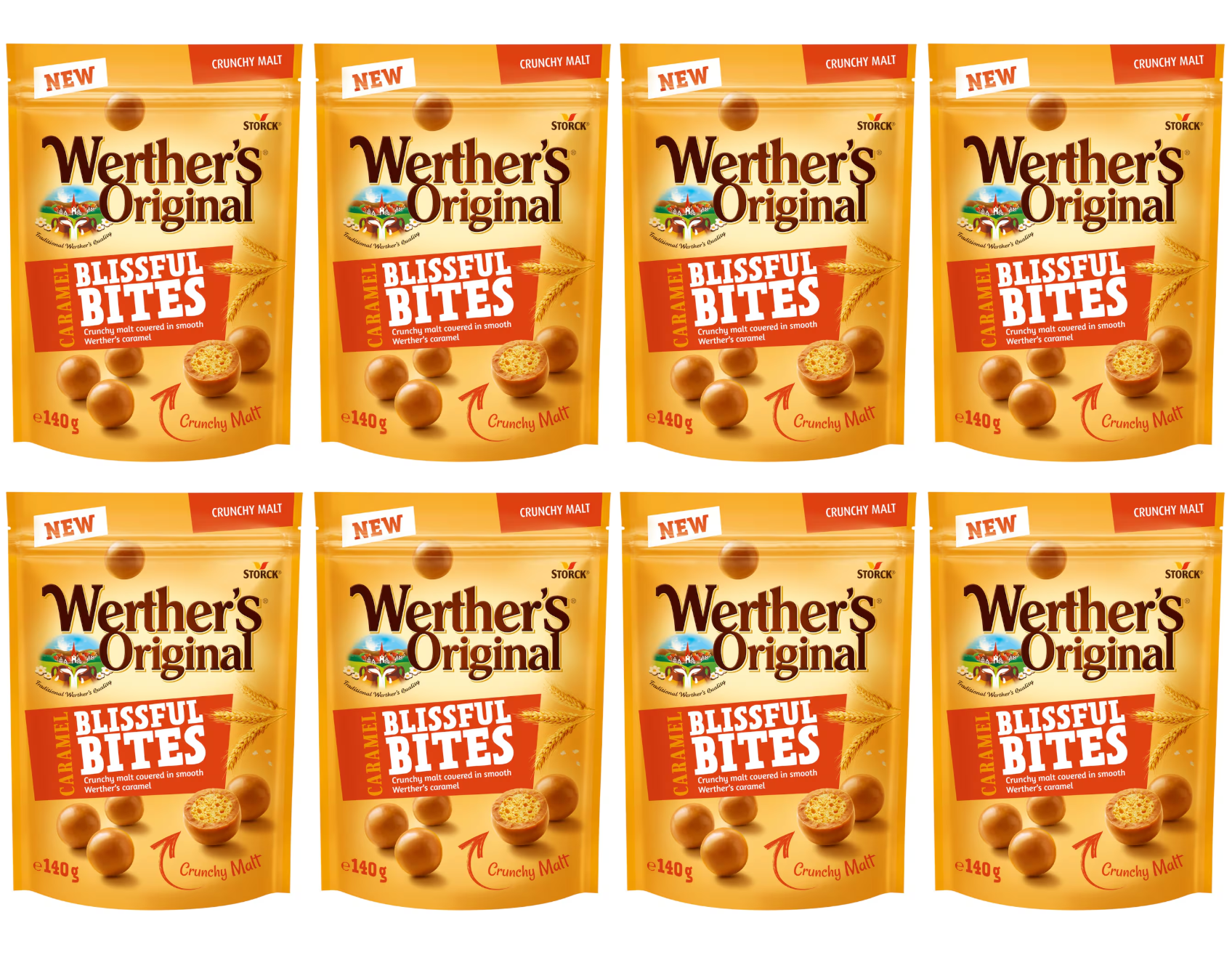 8 x Werthers Original Caramel Blissful Bites Crunchy Malt 140G