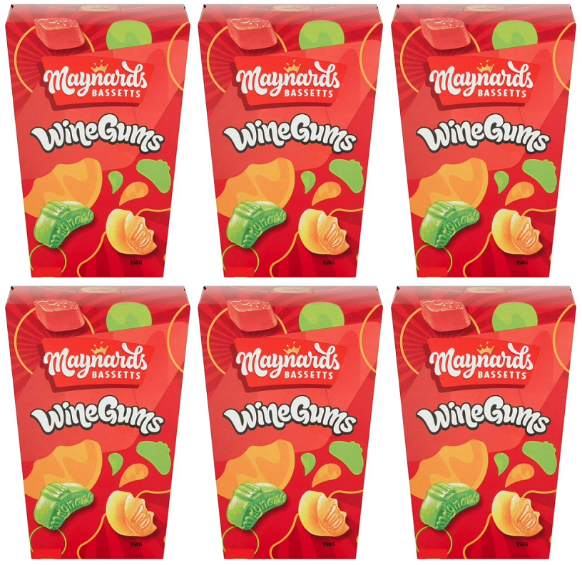 6 x Maynards Bassetts Wine Gums Sweets Carton - 350GM