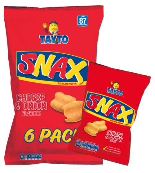 12 x Tayto Snax Potato Puffs Cheese & Onion Flavour 6 X 17G