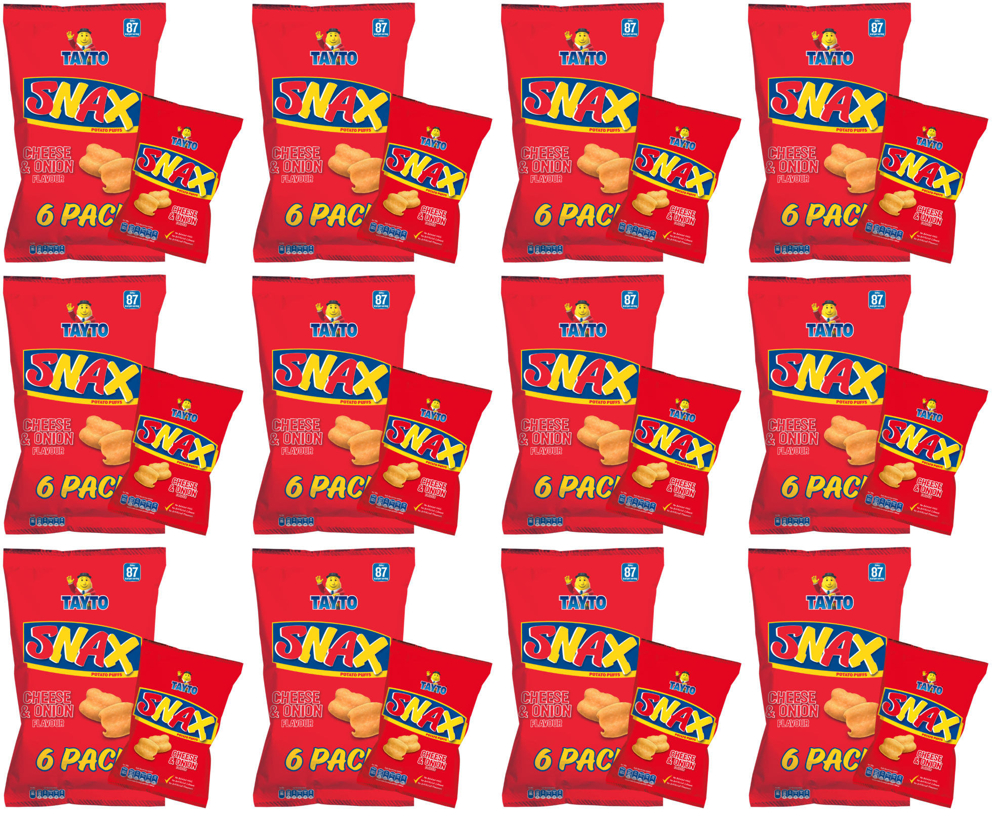 12 x Tayto Snax Potato Puffs Cheese & Onion Flavour 6 X 17G