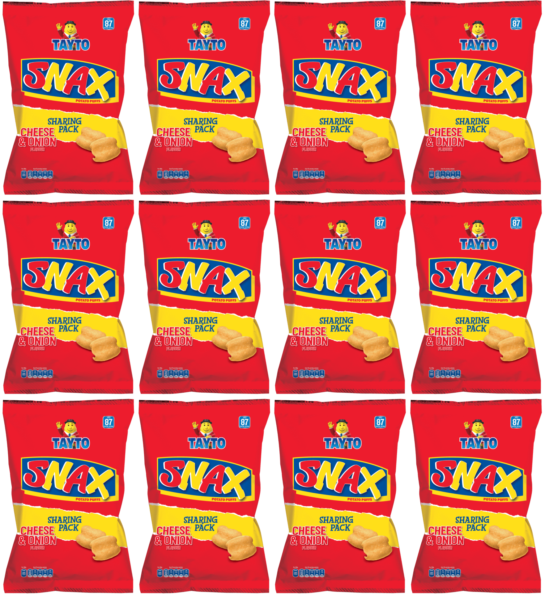 12 x Tayto Snax Potato Puffs Cheese & Onion Flavour 90G