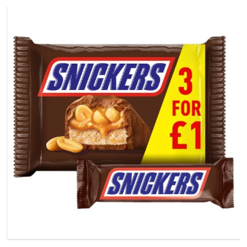 22 X Snickers Milk Chocolate Bars 3Pk - 3X41.7Gm