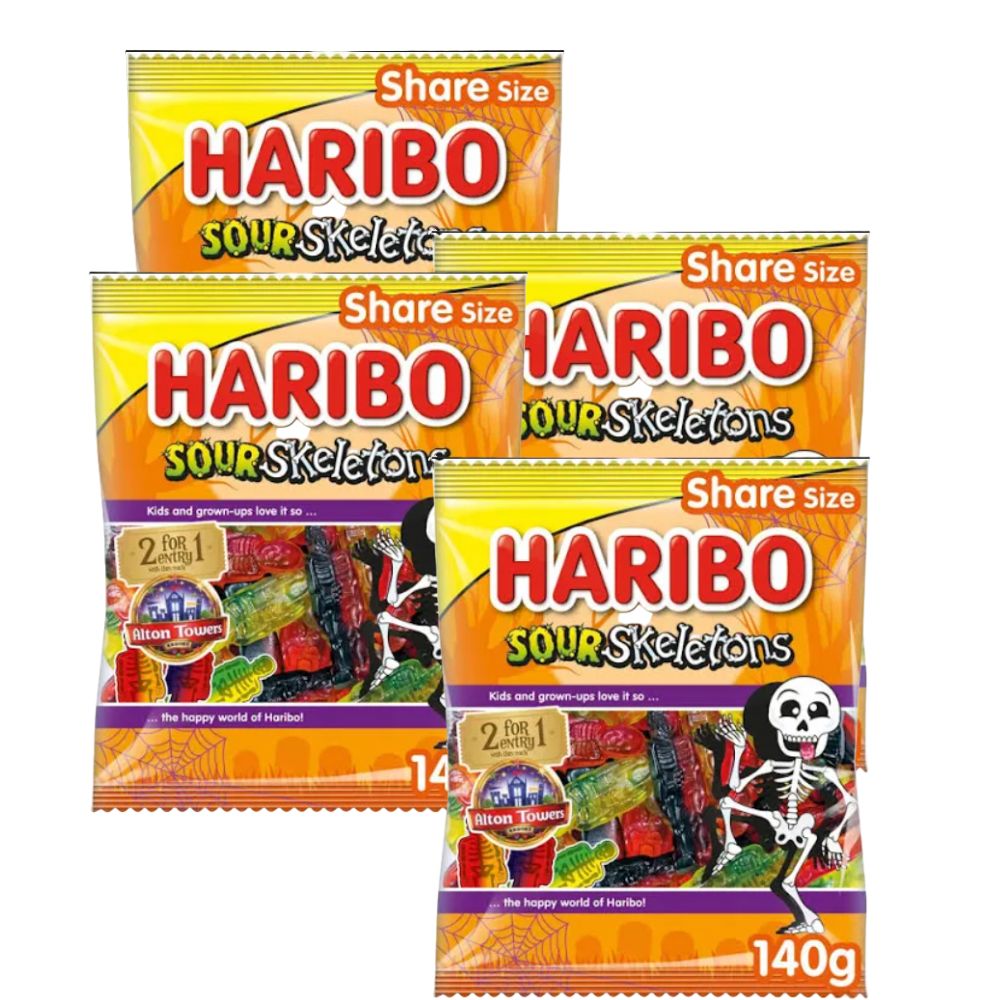 12 X Haribo Sour Skeletons Share Size Sweets Bag 140GM