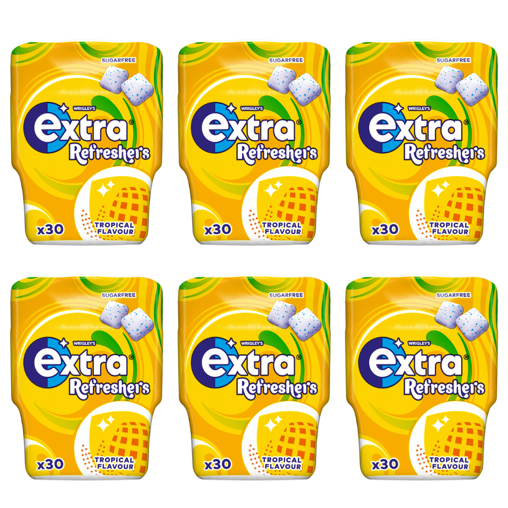 6 x Extra Refreshers Tropical Sf Chewing Gum Bottle 30 Piece
