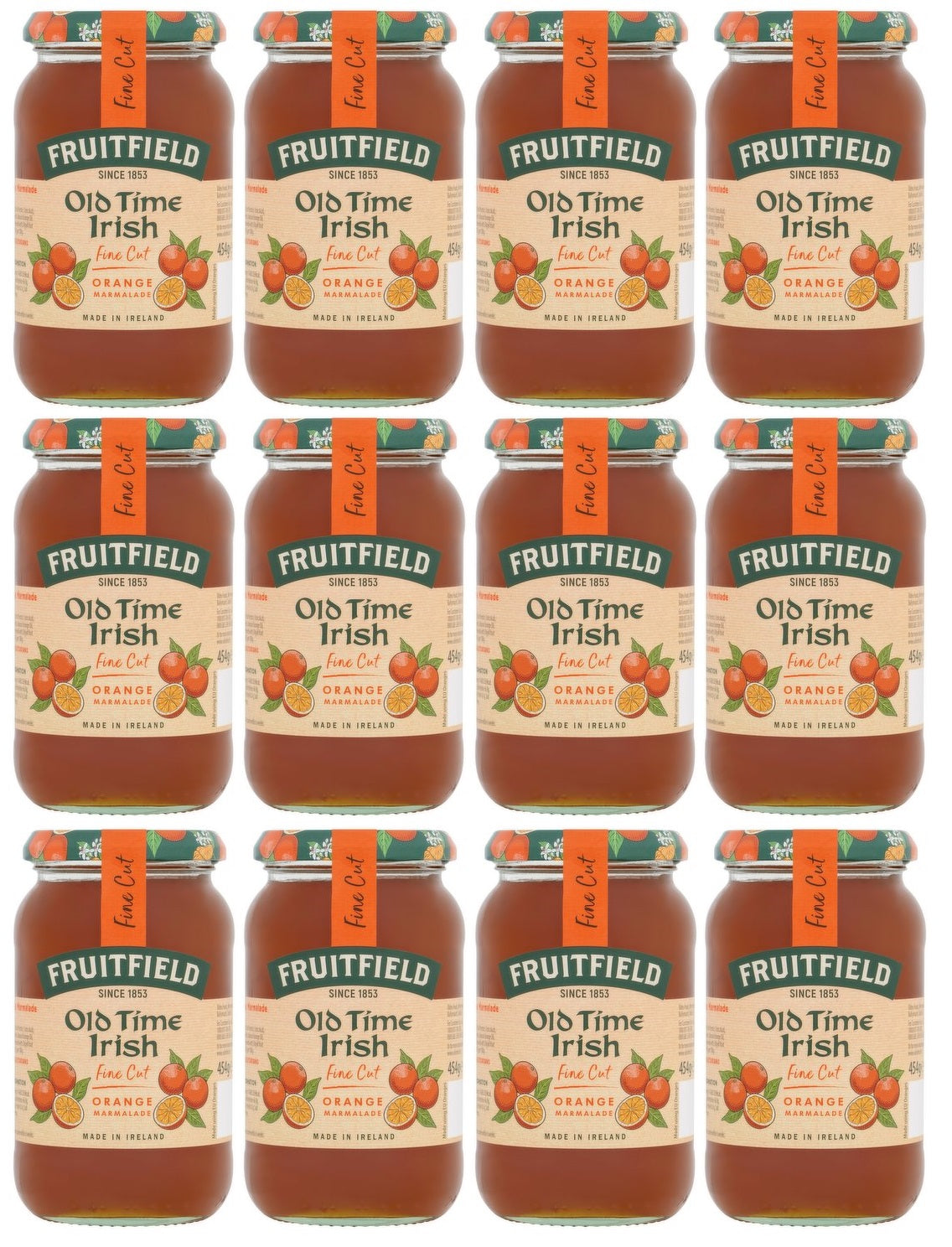 12 x Fruitfield Old Time Irish Fine Cut Orange Marmalade 454G