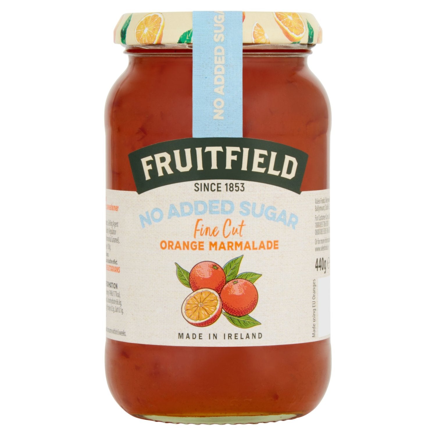 12 x Fruitfield No Added Sugar Orange Marmalade 440G