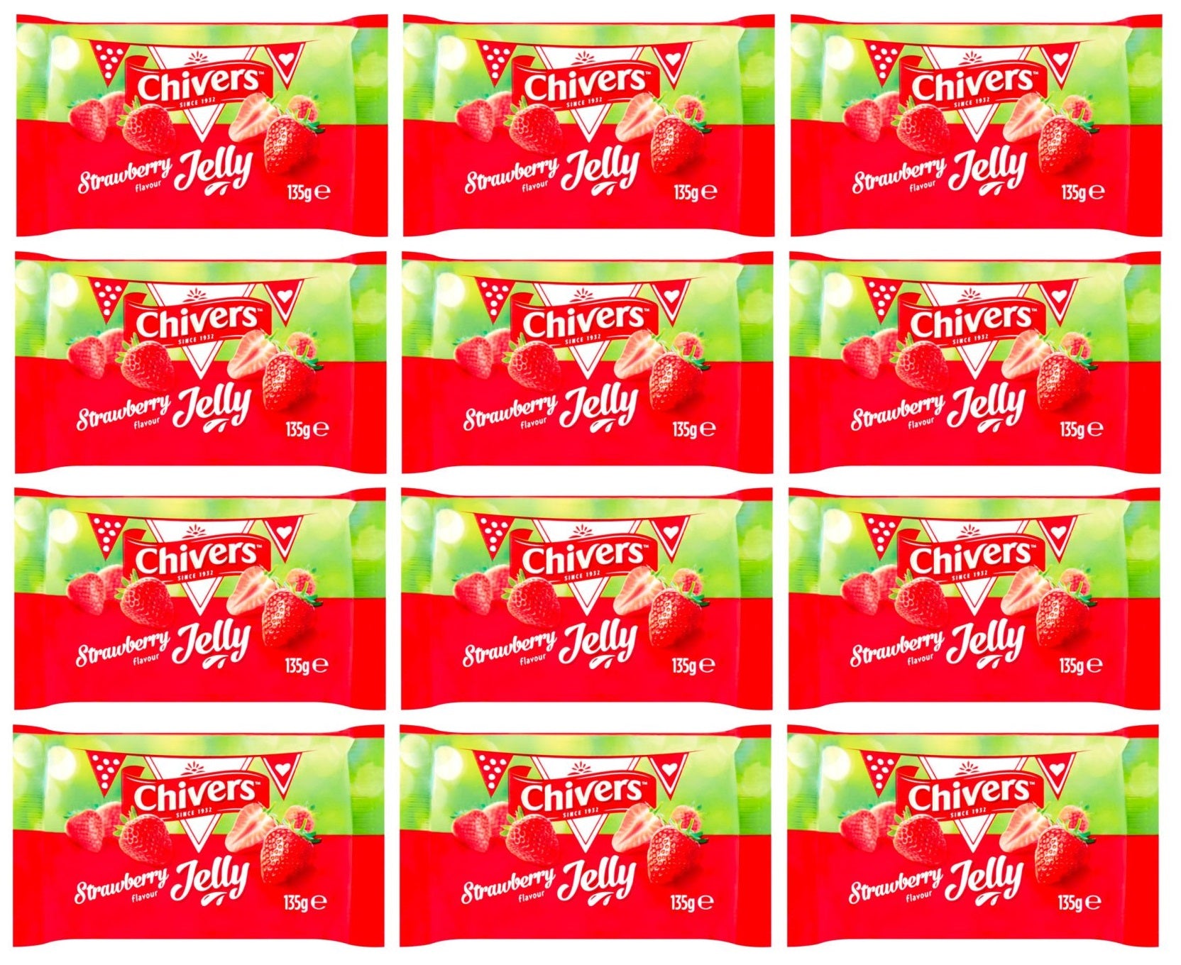 12 x Chivers Strawberry Flavour Jelly 135G