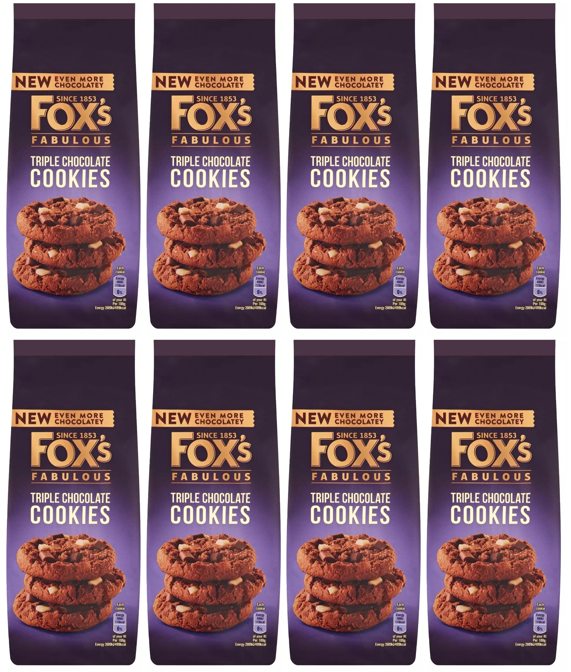 8 x Fox's Fabulous Triple Chocolate Cookies 180G