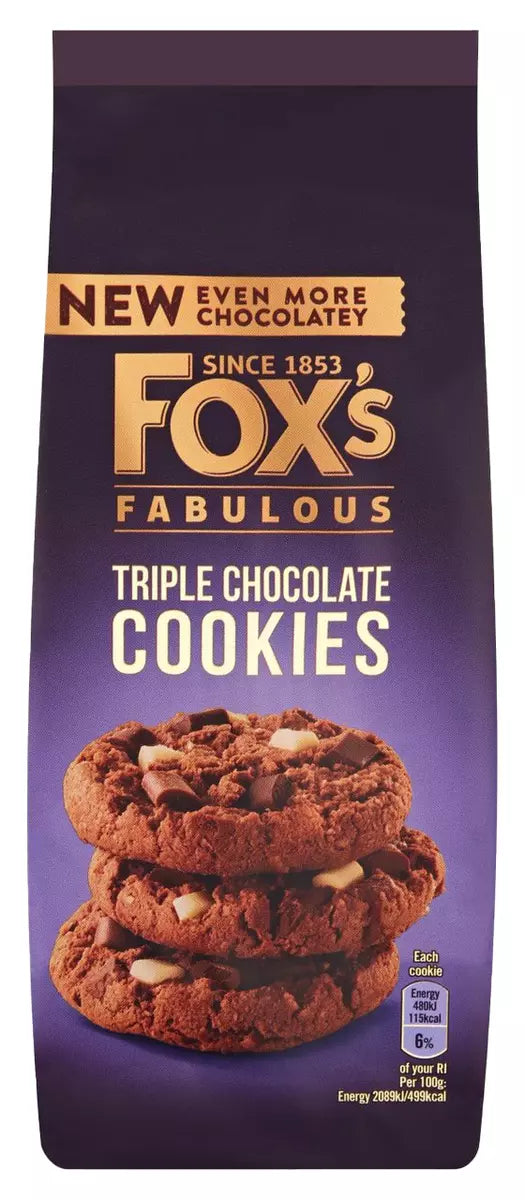 8 x Fox's Fabulous Triple Chocolate Cookies 180G