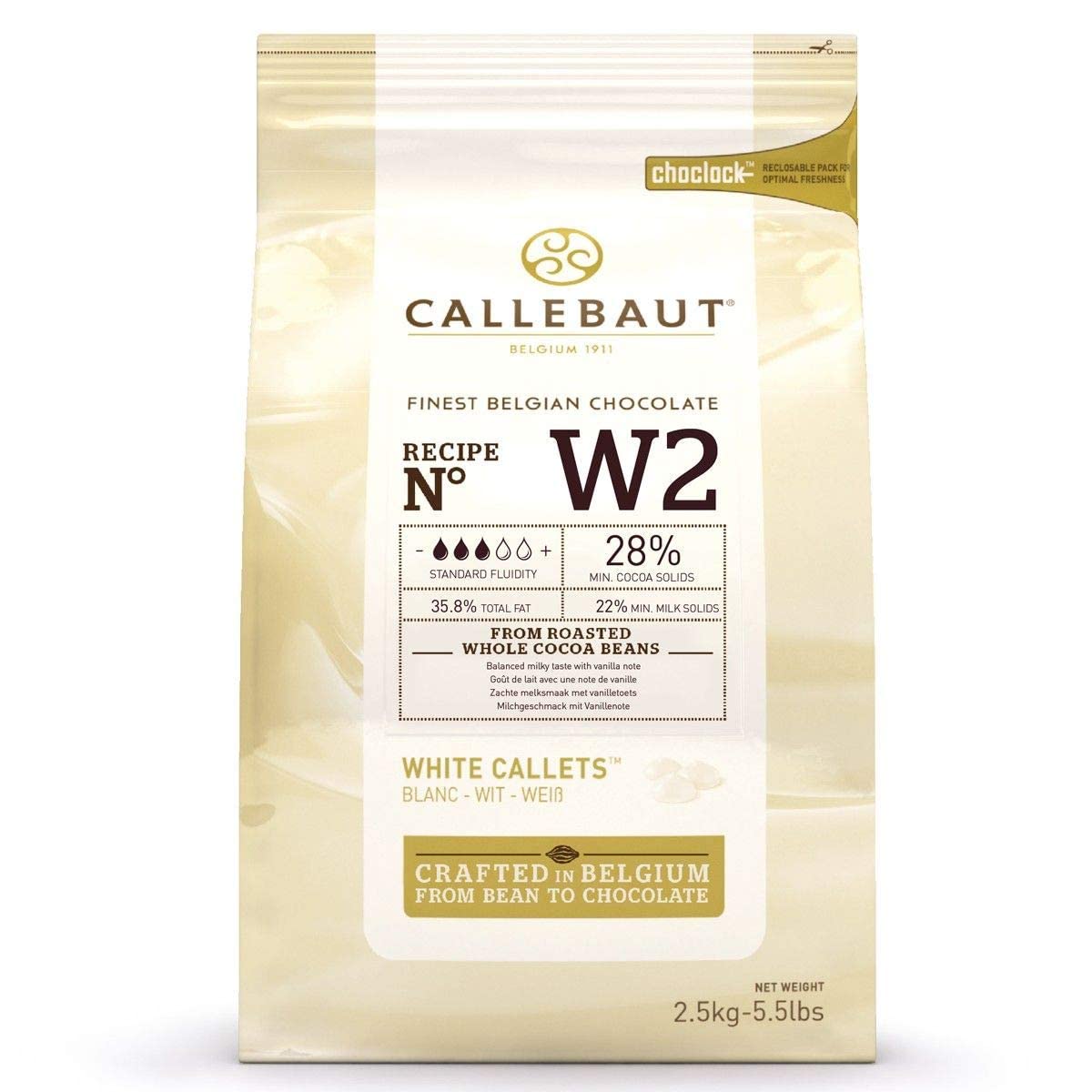 8 x Callebaut Finest Belgian Chocolate White Callets 2.5Kg