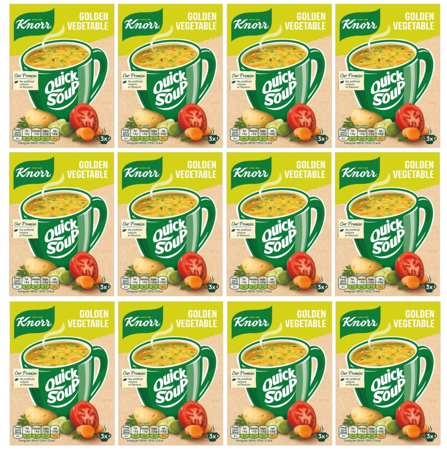 12 x Knorr Quick Soup Gold Vegetable 3's 48G