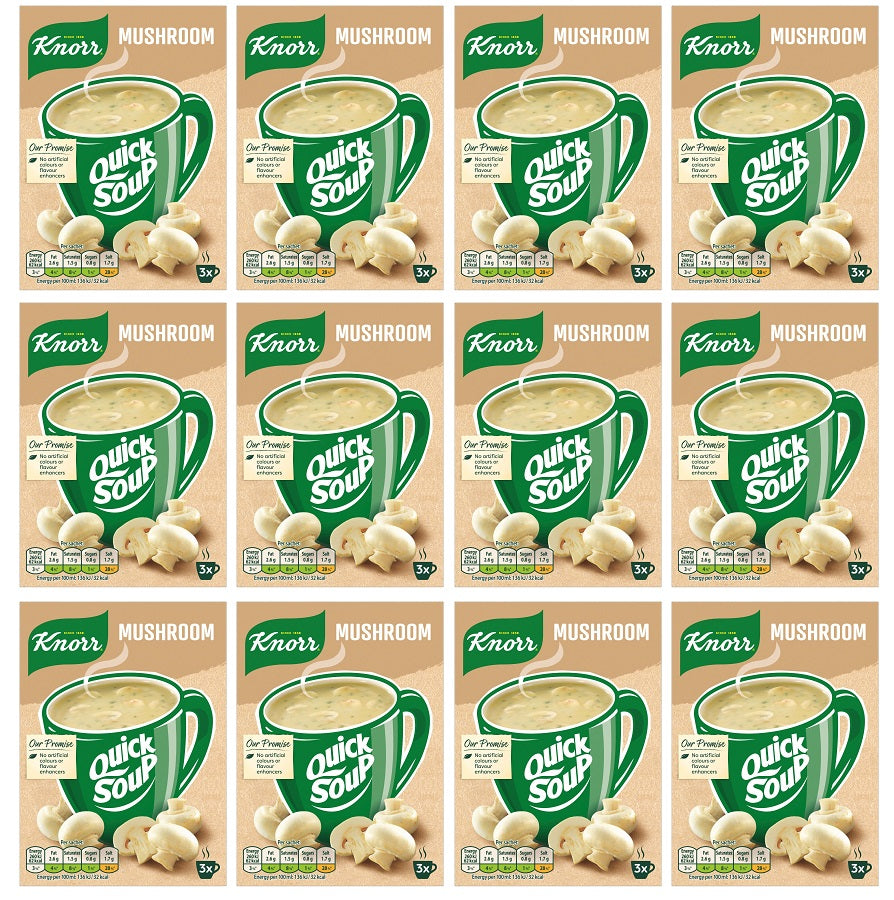 12 x Knorr Quick Soup Mushroom 3's 45G