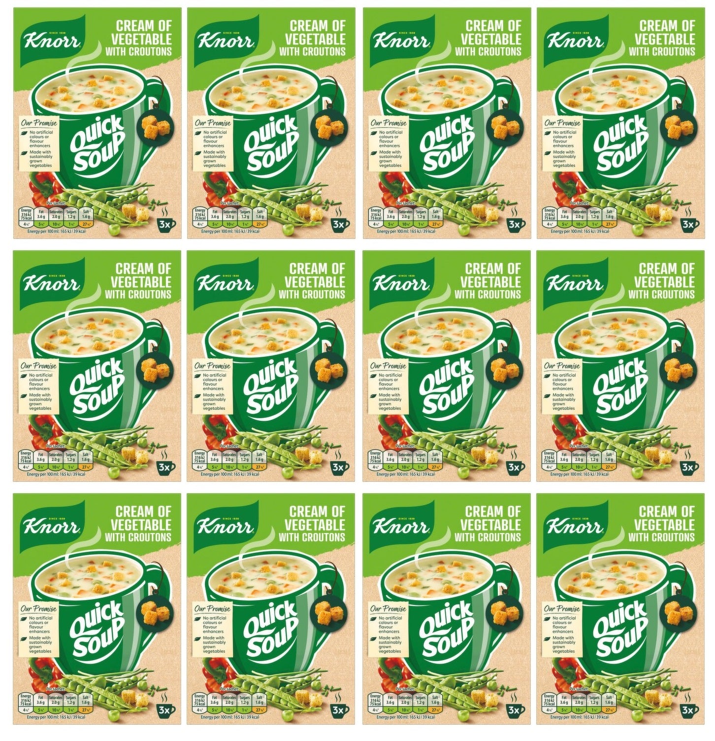 12 x Knorr Quick Soup Cream Of Vegetable With Croutons 3's 51G