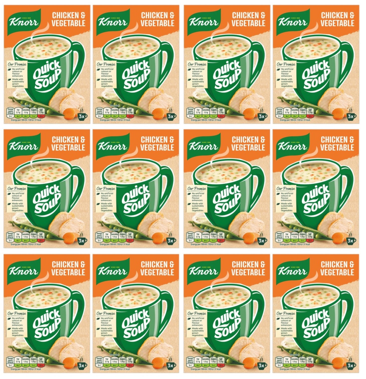 12 x Knorr Quick Soup Chicken & Vegetable 3's 42G