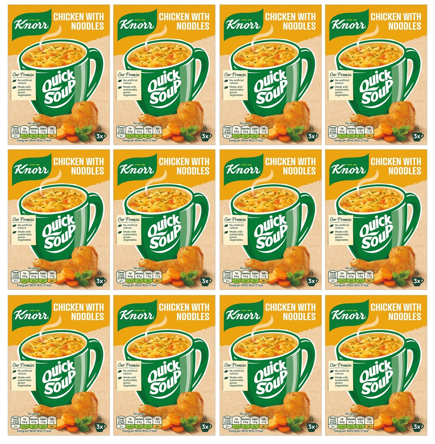 12 x Knorr  Dry Soup Mix Chicken With Noodles 36 G 3 Servings