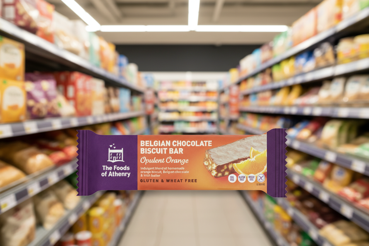 20 x The Foods Of Athenry Belgian Chocolate Biscuit Bar Opulent Orange 55G