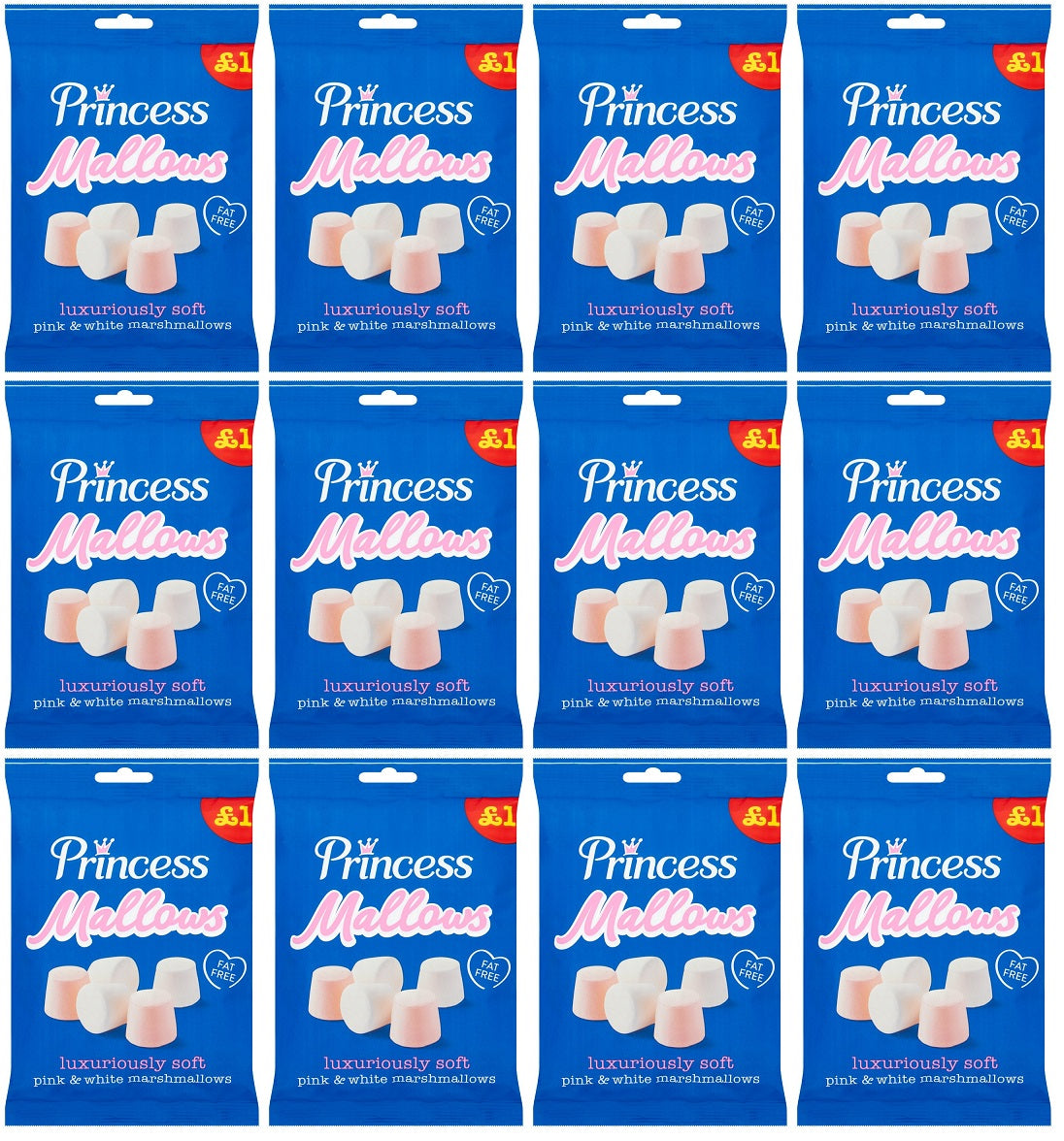12 x Princess Mallows Pink & White Marshmallows 150G