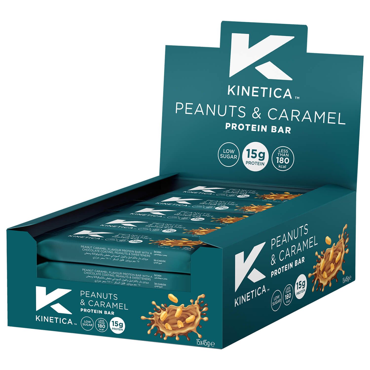 15 x Kinetica Protein Bar Peanuts & Caramel 15 X 45G