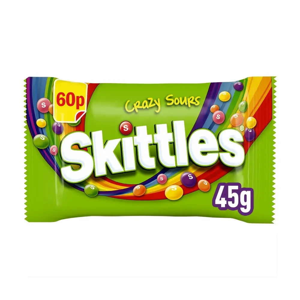 36 x Skittles Vegan Chewy Crazy Sour Sweets Fruit Flavoured  Bag 45G