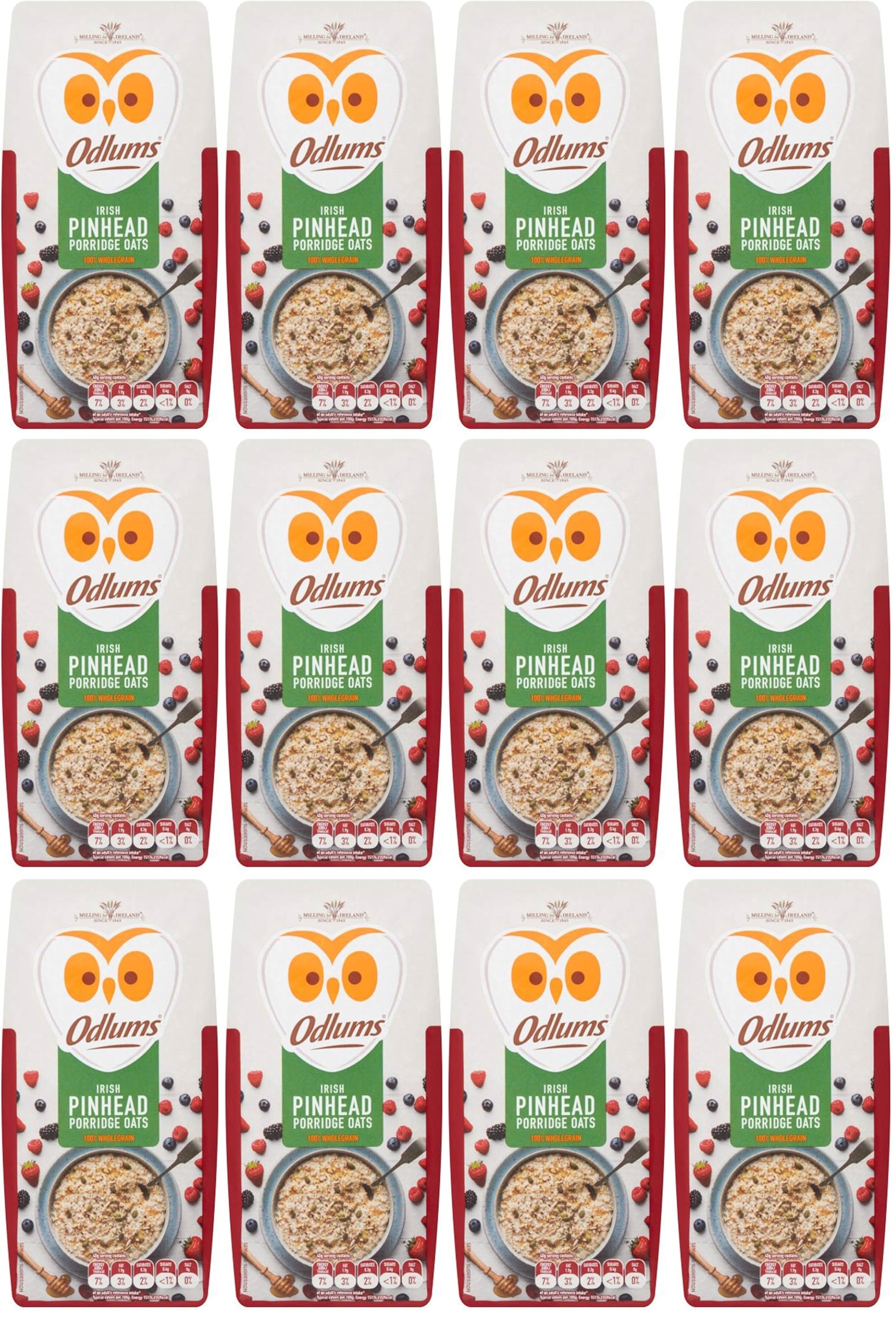 12 x Odlums Irish Pinhead Porridge Oats 1Kg