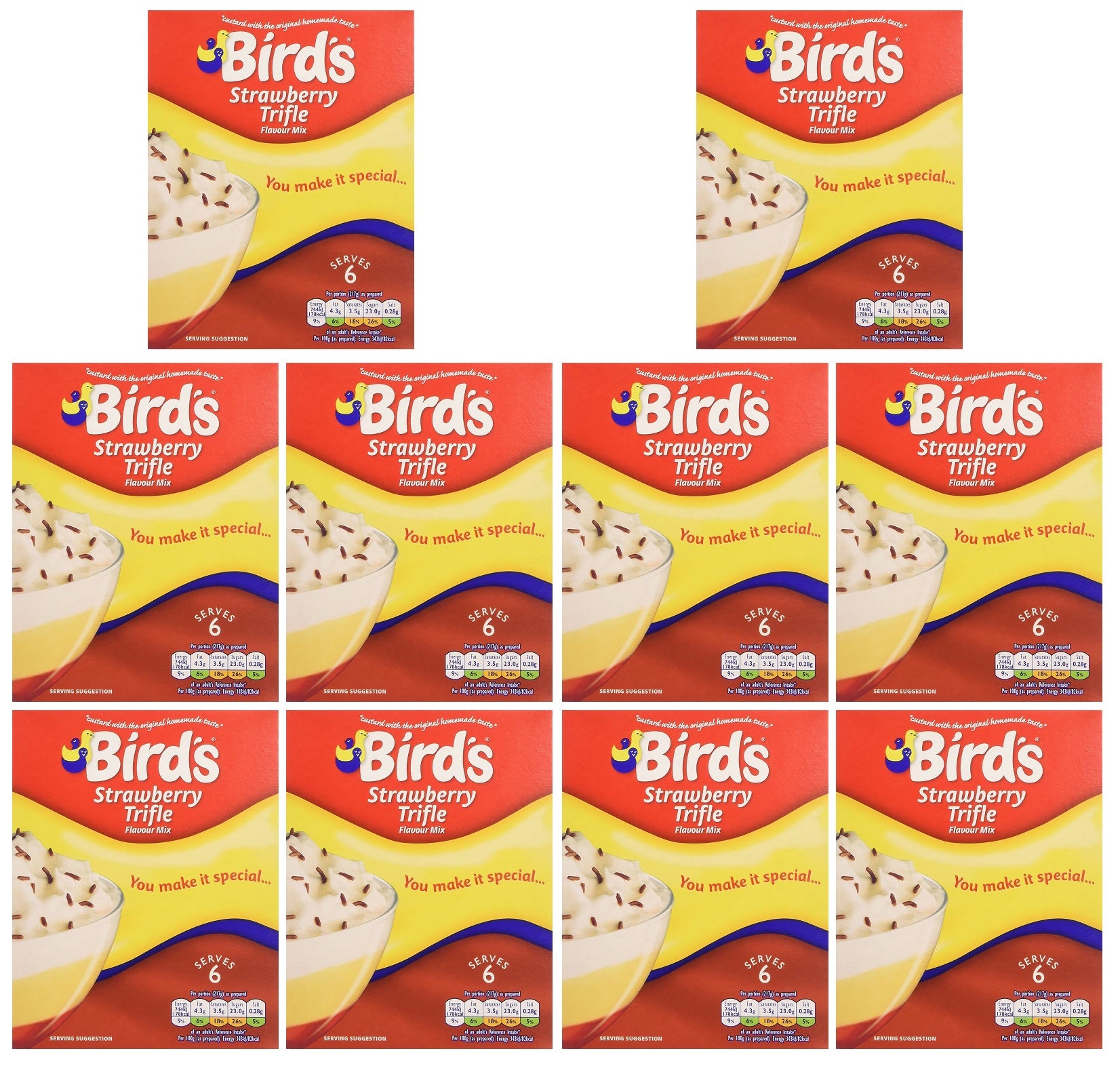 10 x Bird's Strawberry Flavour Trifle Kit 141G