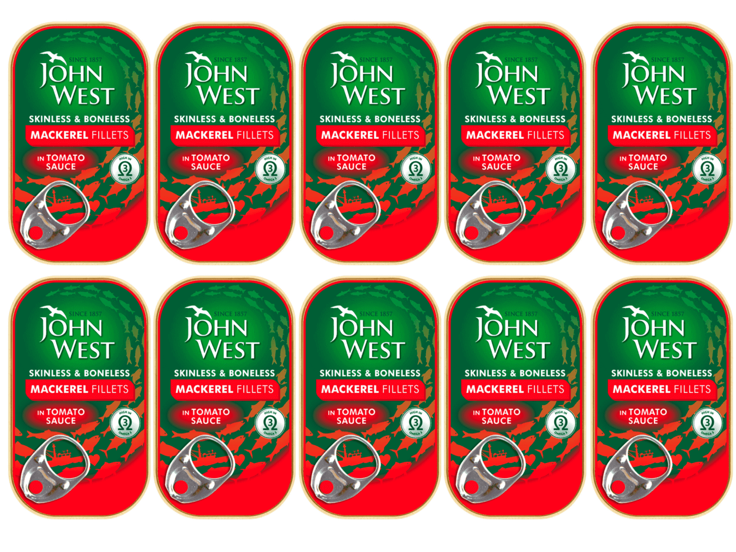 10 x John West Mackerel Fillets In Tomato Sauce 125G