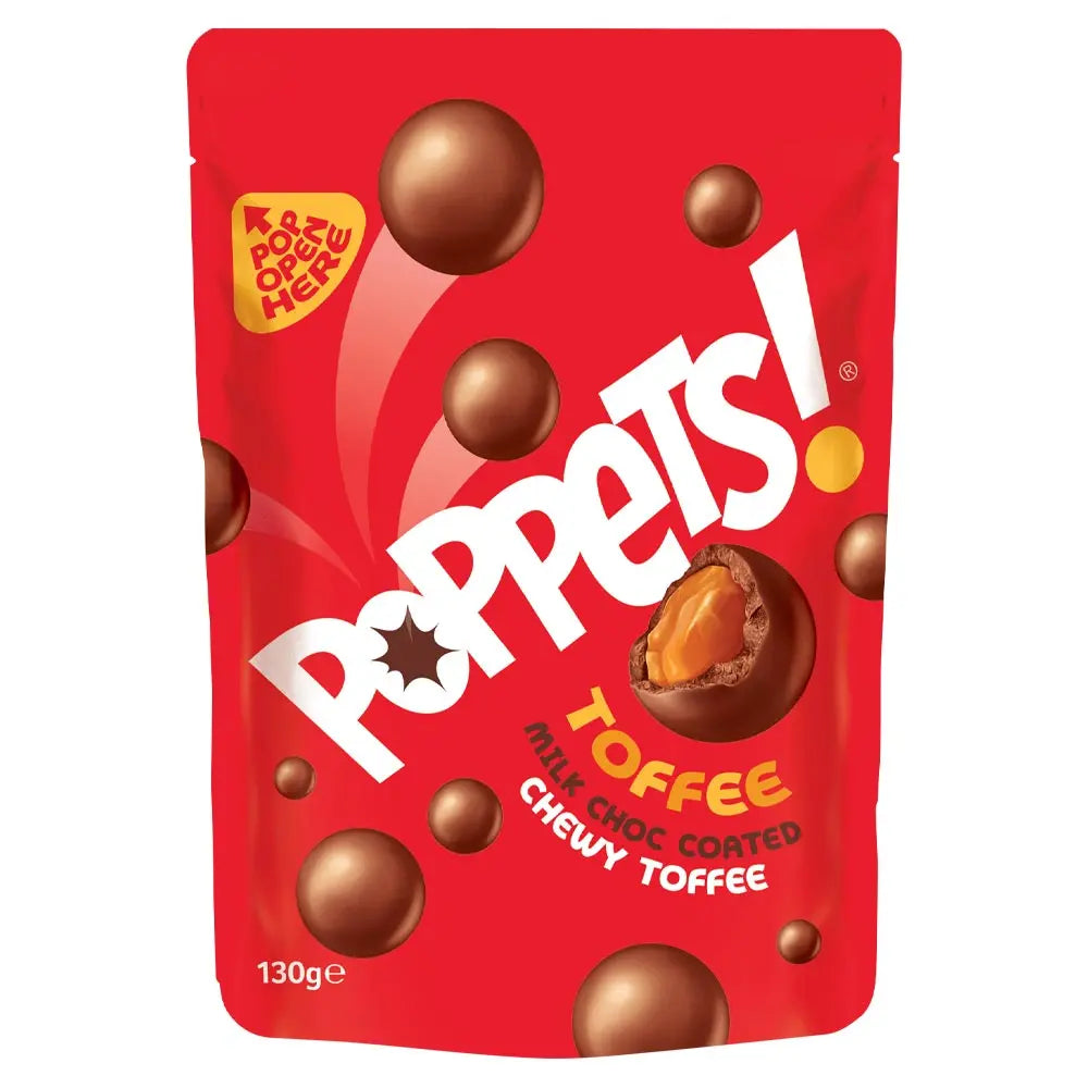 9 x Poppets Toffee Milk Choc Coated Chewy Toffee 130G