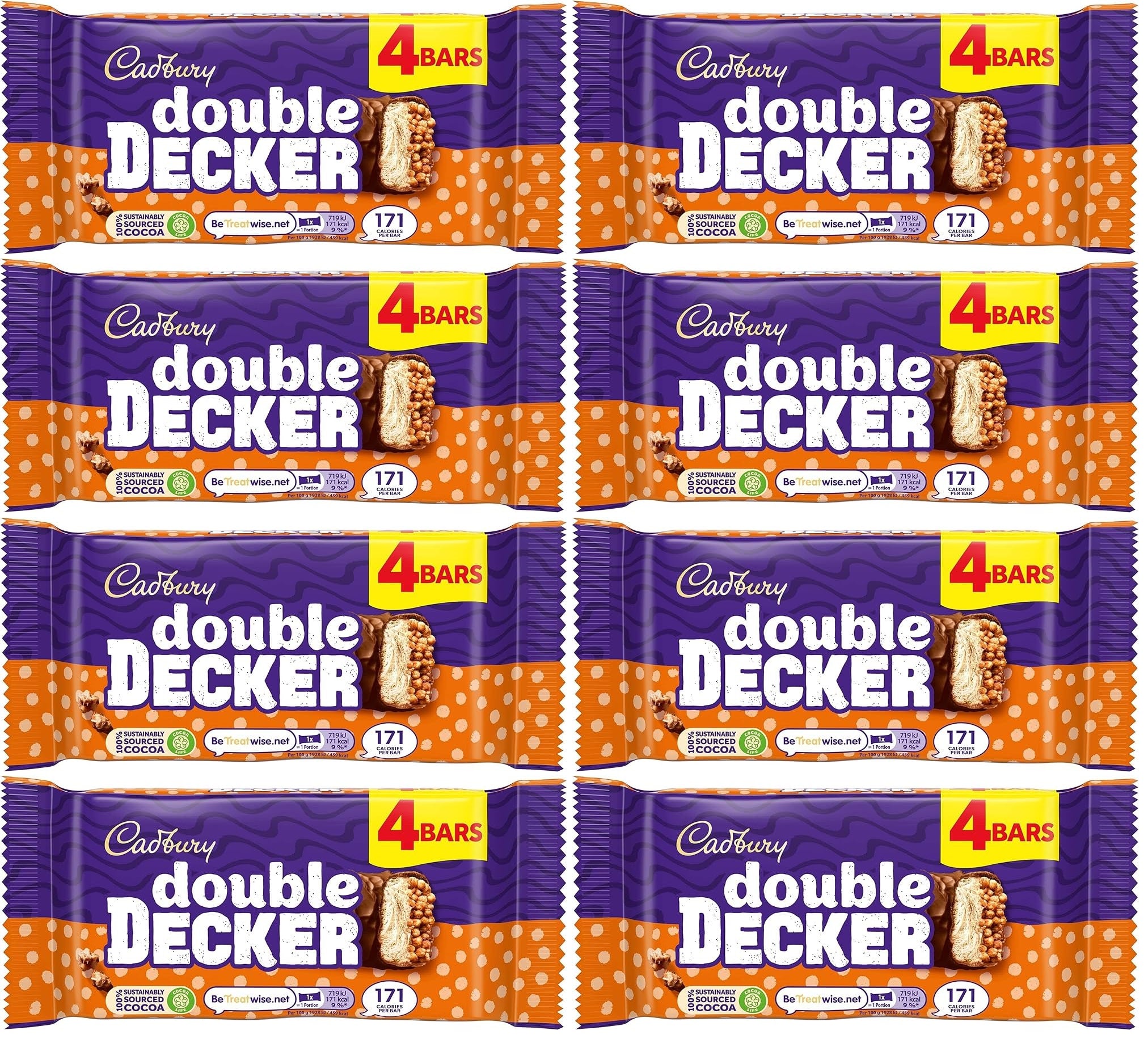 8 x Cadbury Double Decker Chocolate Bar 4 Pack 149.2G