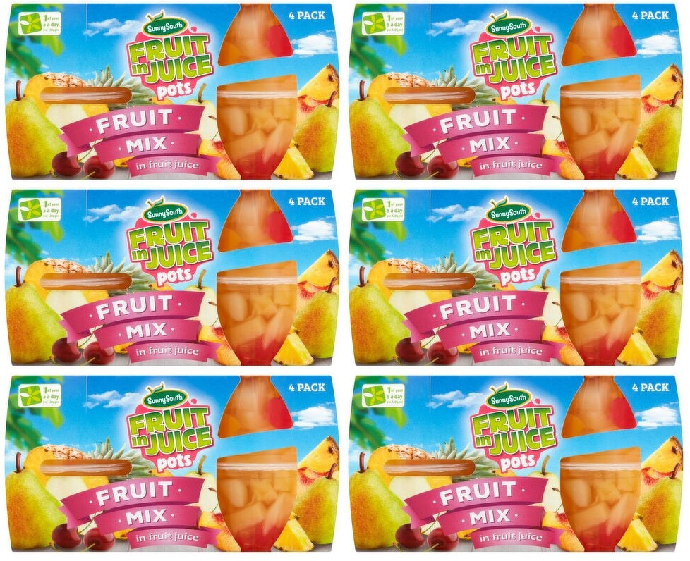 6 x Sunny South Fruit Pots - Fruit Mix In Fruit Juice