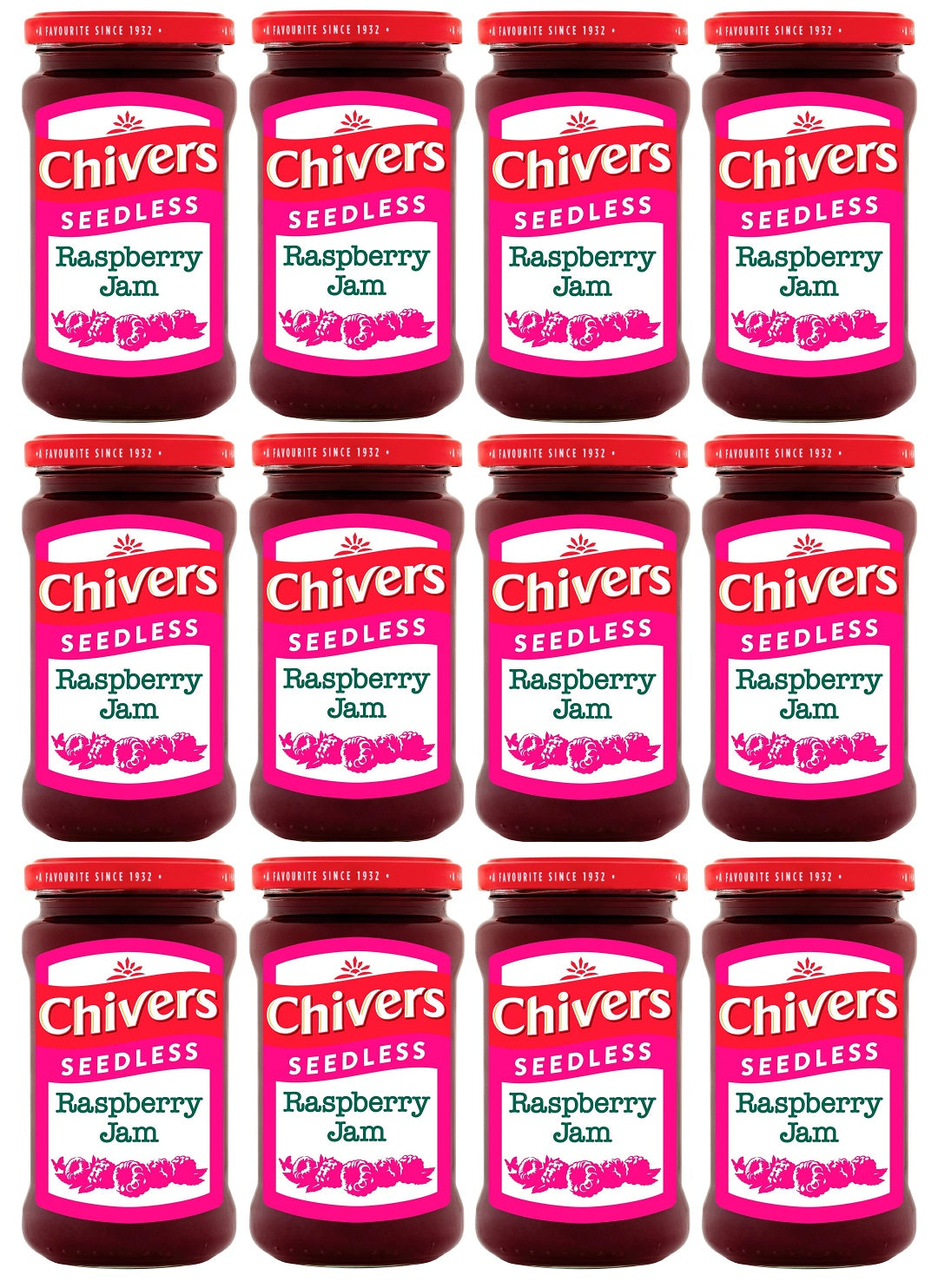 12 x Chivers Seedless Raspberry Jam 370G