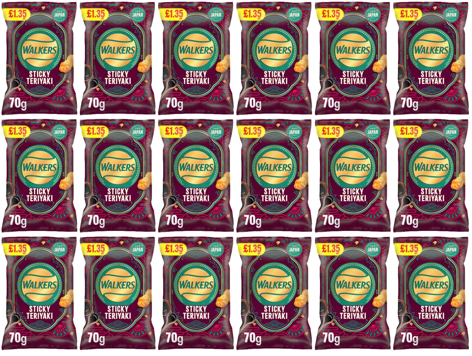 18 x Walkers Sticky Teriyaki - 70GM