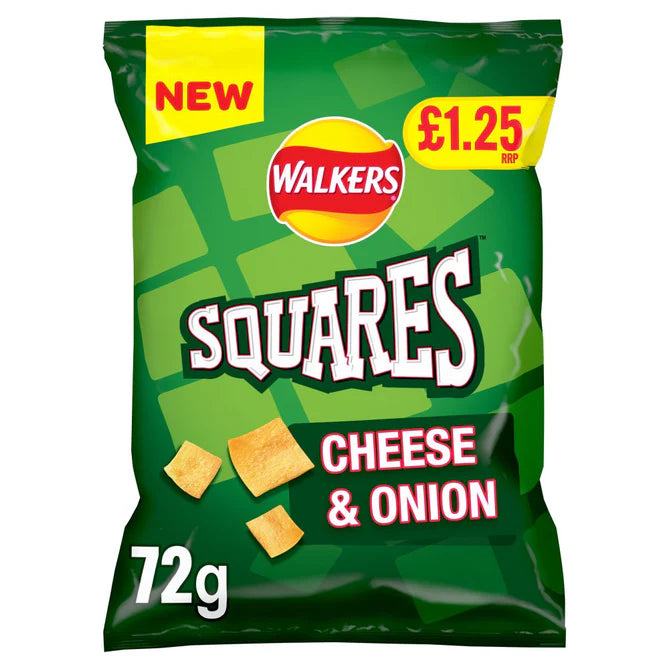 18 x Walkers Squares Cheese & Onion - 72GM