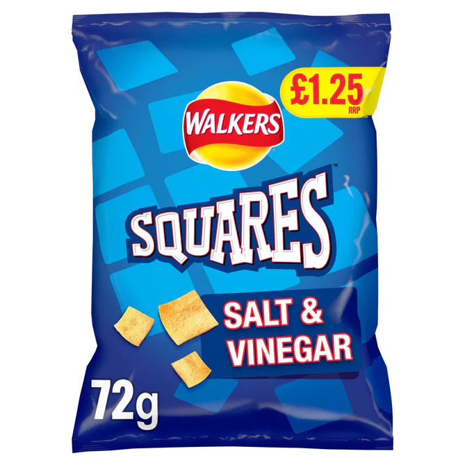 18 x Walkers Squares Salt & Vinegar - 72GM