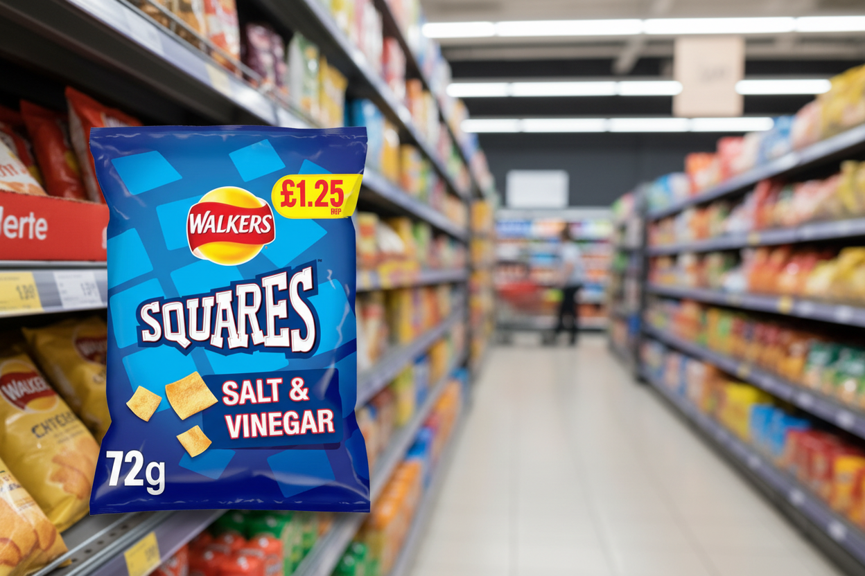 18 x Walkers Squares Salt & Vinegar - 72GM