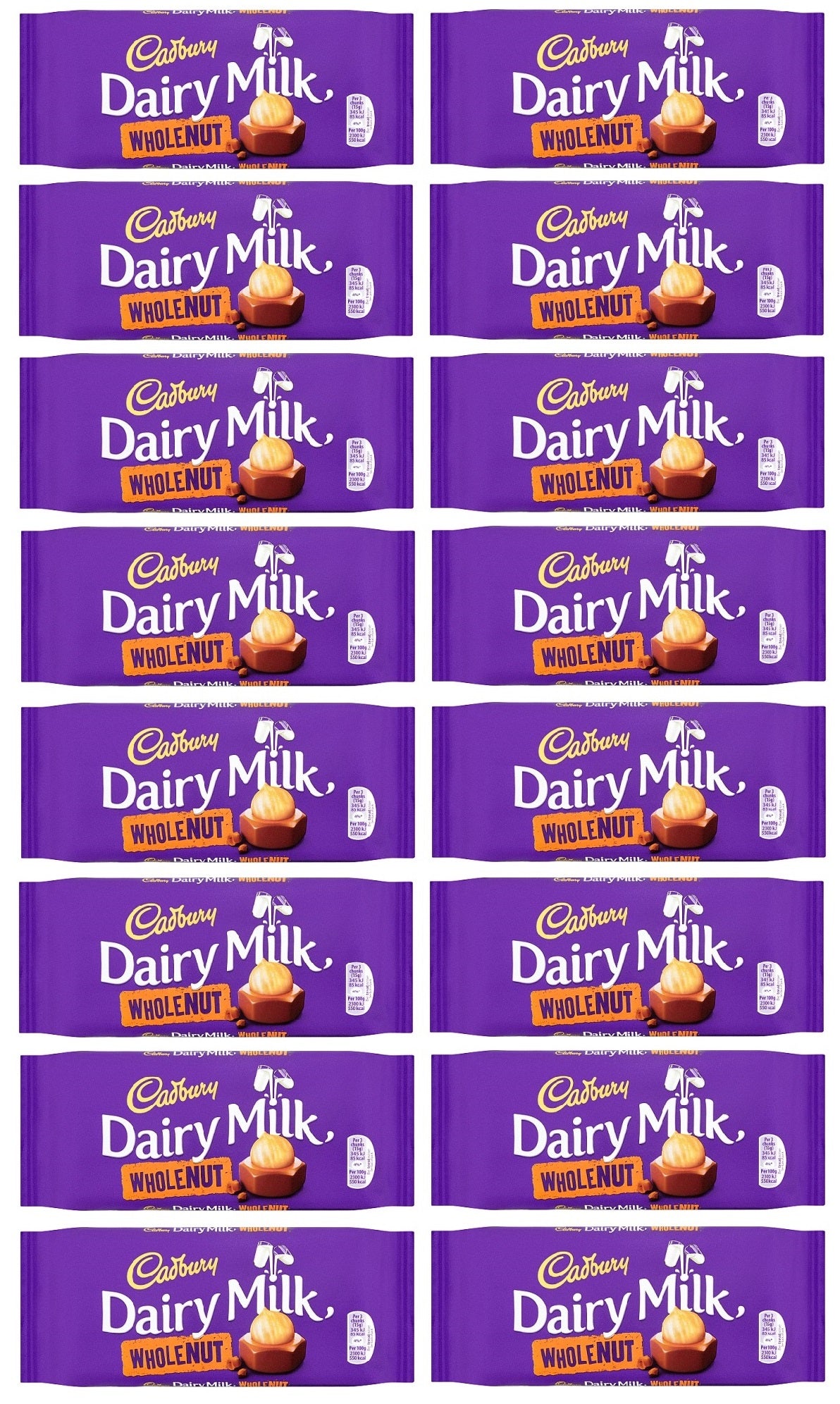 16 x Cadbury Wholenut Large Bar 120Gm